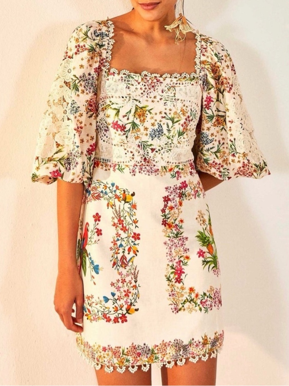 FARM Rio White Mini Dress with Pink, Orange & Green Floral Print - Picture 5 of 5
